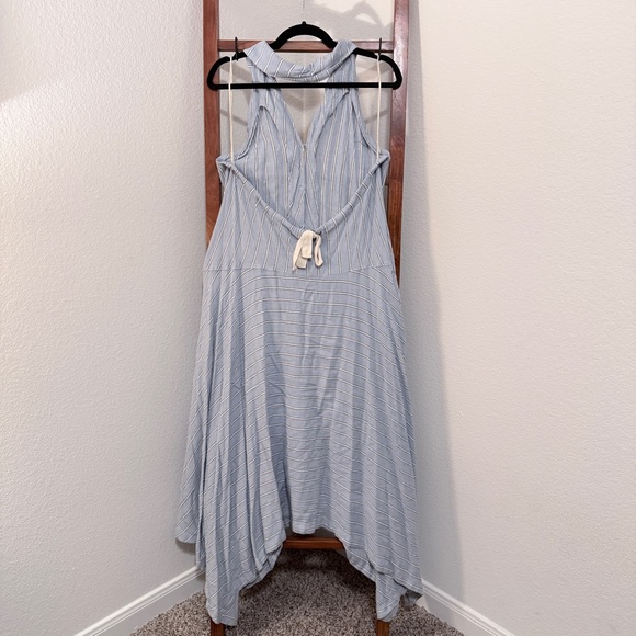 Free People No Rush Midi Asymmetrical Halter Dress in Blue Combo Size Medium - Picture 4 of 7